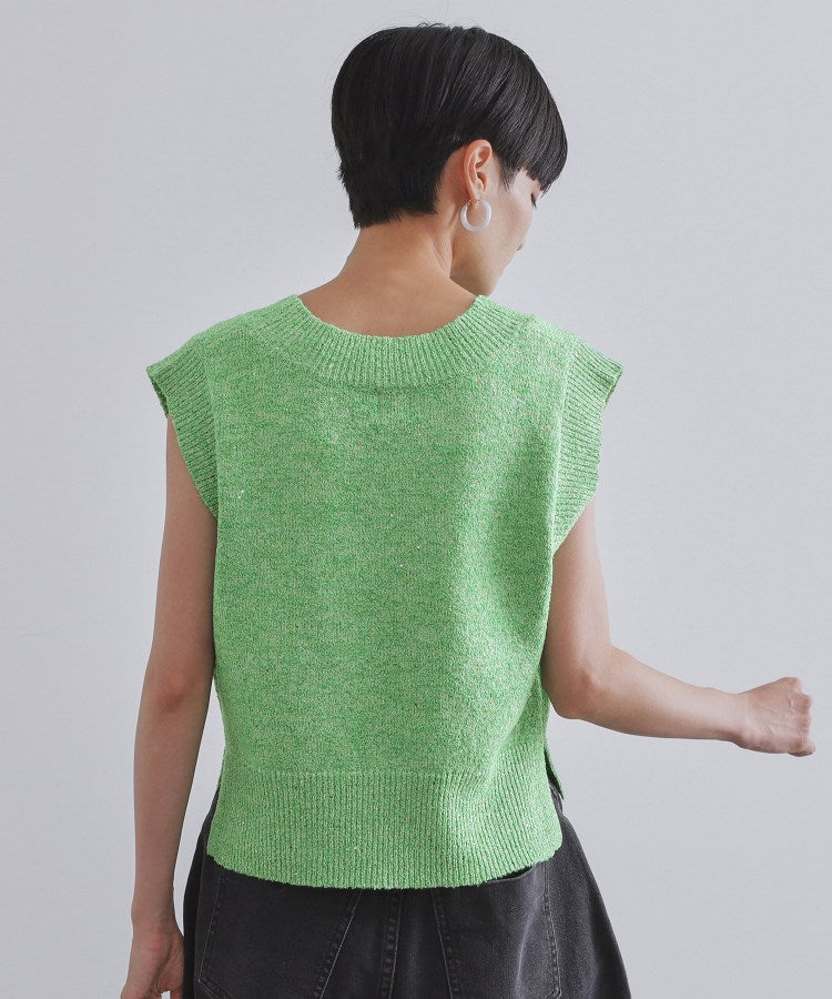 オペーク ドット クリップ OPAQUE.CLIP スパンコールラメVネックニット【手洗い可】 （グリーン(622)） グリーン(622)