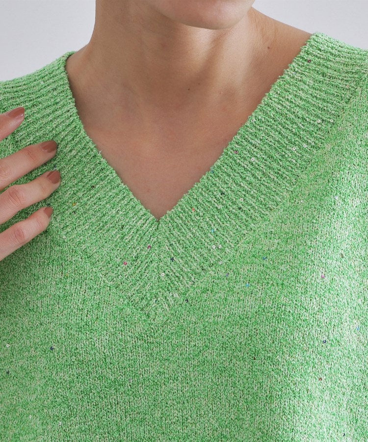 オペーク ドット クリップ OPAQUE.CLIP スパンコールラメVネックニット【手洗い可】 （グリーン(622)） グリーン(622)