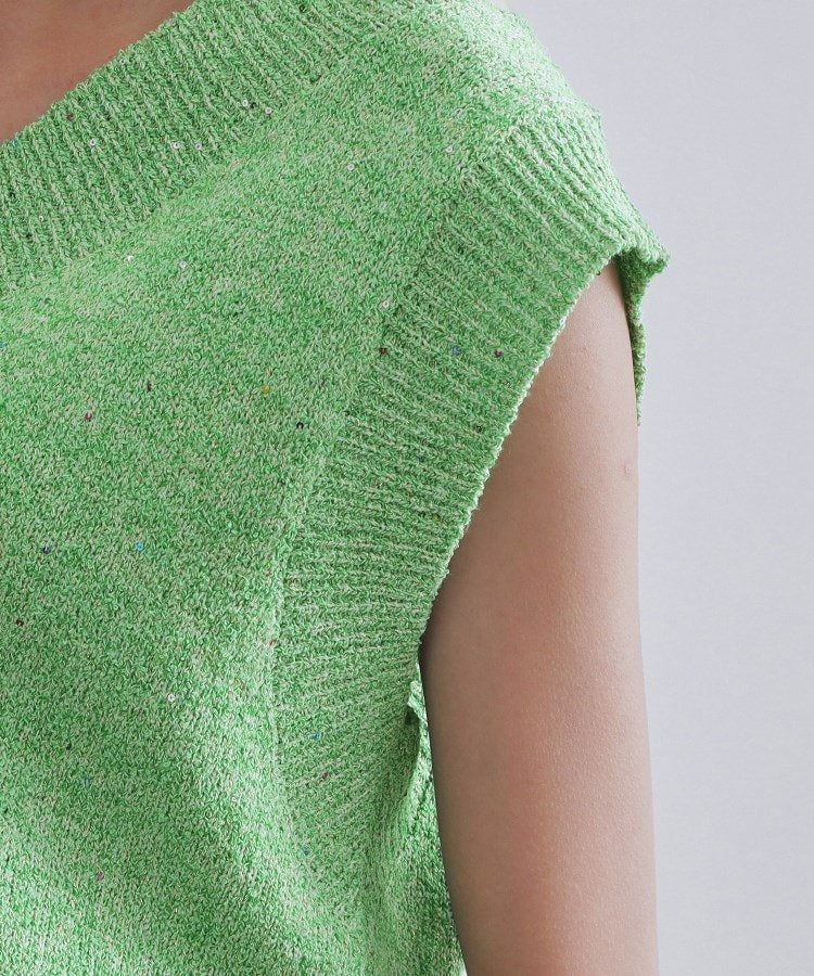 オペーク ドット クリップ OPAQUE.CLIP スパンコールラメVネックニット【手洗い可】 （グリーン(622)） グリーン(622)