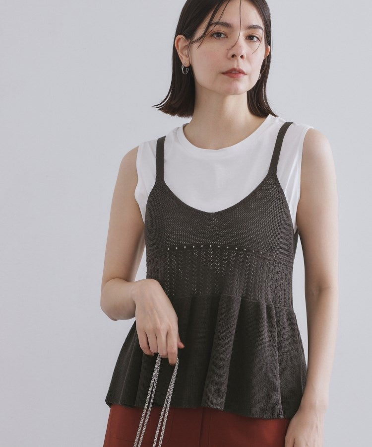 オペーク ドット クリップ OPAQUE.CLIP カギ針風ニットキャミビスチェ【洗濯機洗い可】 （チャコールグレー(014)） チャコールグレー(014)