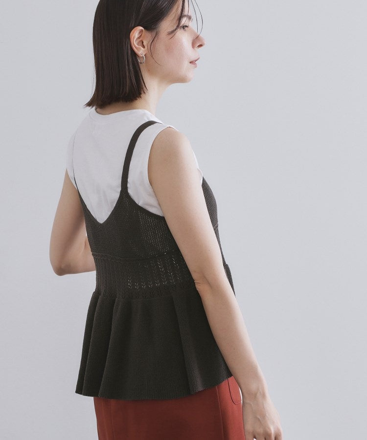 オペーク ドット クリップ OPAQUE.CLIP カギ針風ニットキャミビスチェ【洗濯機洗い可】 （チャコールグレー(014)） チャコールグレー(014)