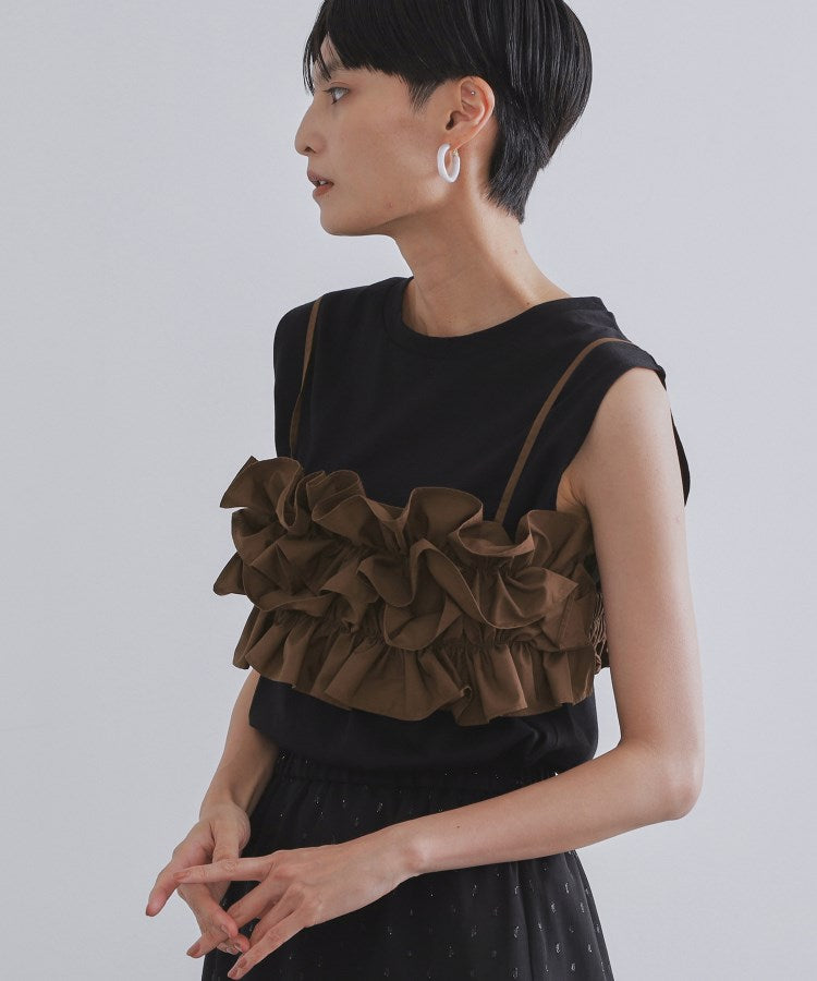 オペーク ドット クリップ OPAQUE.CLIP 《ツインセット》フリルキャミビスチェ×フレンチスリーブカットソー【洗濯機洗い可】 （ホワイト(001)） ホワイト(001)