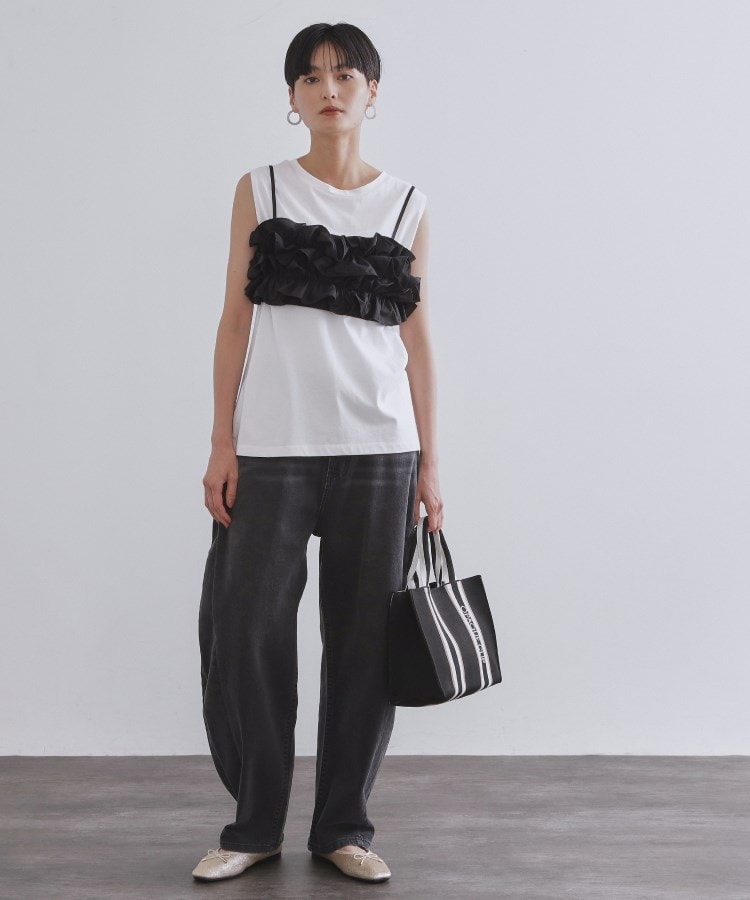 オペーク ドット クリップ OPAQUE.CLIP 《ツインセット》フリルキャミビスチェ×フレンチスリーブカットソー【洗濯機洗い可】 （ホワイト(001)） ホワイト(001)