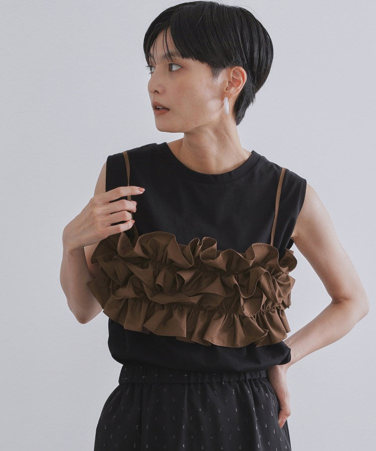 オペーク ドット クリップ OPAQUE.CLIP 《ツインセット》フリルキャミビスチェ×フレンチスリーブカットソー【洗濯機洗い可】 （ホワイト(001)） ホワイト(001)