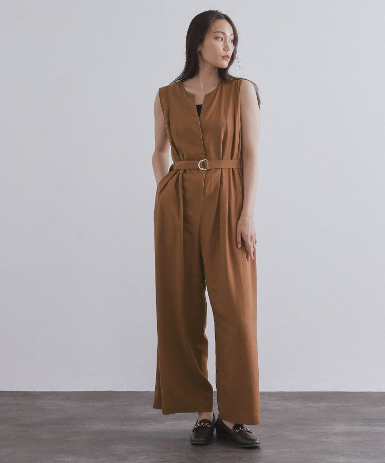 オペーク ドット クリップ OPAQUE.CLIP 麻混ベルト付きオールインワン【洗濯機洗い可】 （ブラウン(043)） ブラウン(043)