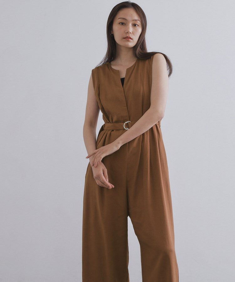 オペーク ドット クリップ OPAQUE.CLIP 麻混ベルト付きオールインワン【洗濯機洗い可】 （ブラウン(043)） ブラウン(043)