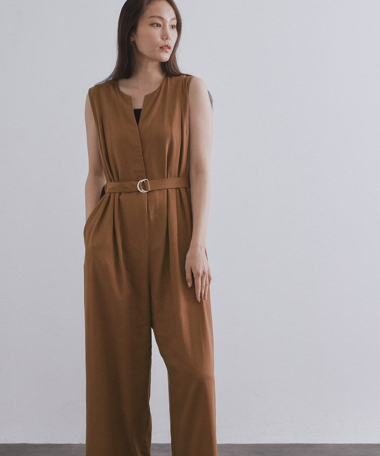 オペーク ドット クリップ OPAQUE.CLIP 麻混ベルト付きオールインワン【洗濯機洗い可】 （ブラウン(043)） ブラウン(043)