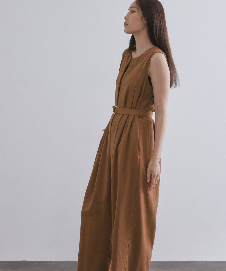 オペーク ドット クリップ OPAQUE.CLIP 麻混ベルト付きオールインワン【洗濯機洗い可】 （ブラウン(043)） ブラウン(043)