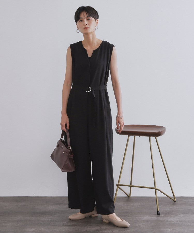 オペーク ドット クリップ OPAQUE.CLIP 麻混ベルト付きオールインワン【洗濯機洗い可】 （ブラウン(043)） ブラウン(043)