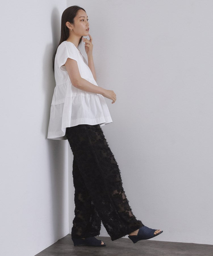 オペーク ドット クリップ OPAQUE.CLIP フリンジジャカードイージーパンツ【洗濯機洗い可】 （ブラック(019)） ブラック(019)