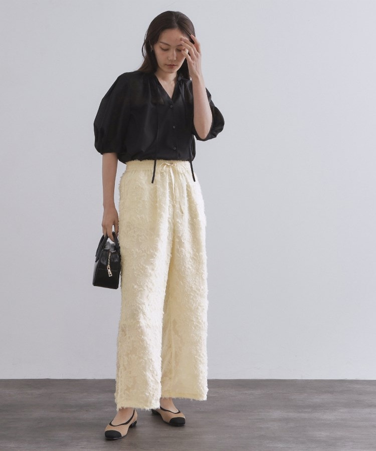 オペーク ドット クリップ OPAQUE.CLIP フリンジジャカードイージーパンツ【洗濯機洗い可】 （ブラック(019)） ブラック(019)