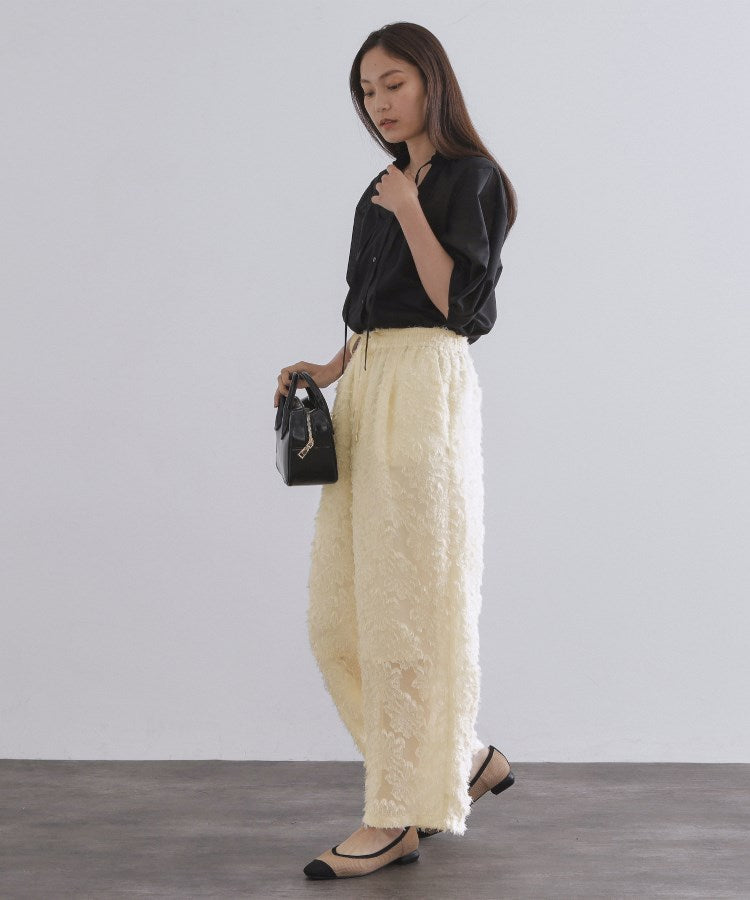 オペーク ドット クリップ OPAQUE.CLIP フリンジジャカードイージーパンツ【洗濯機洗い可】 （ブラック(019)） ブラック(019)