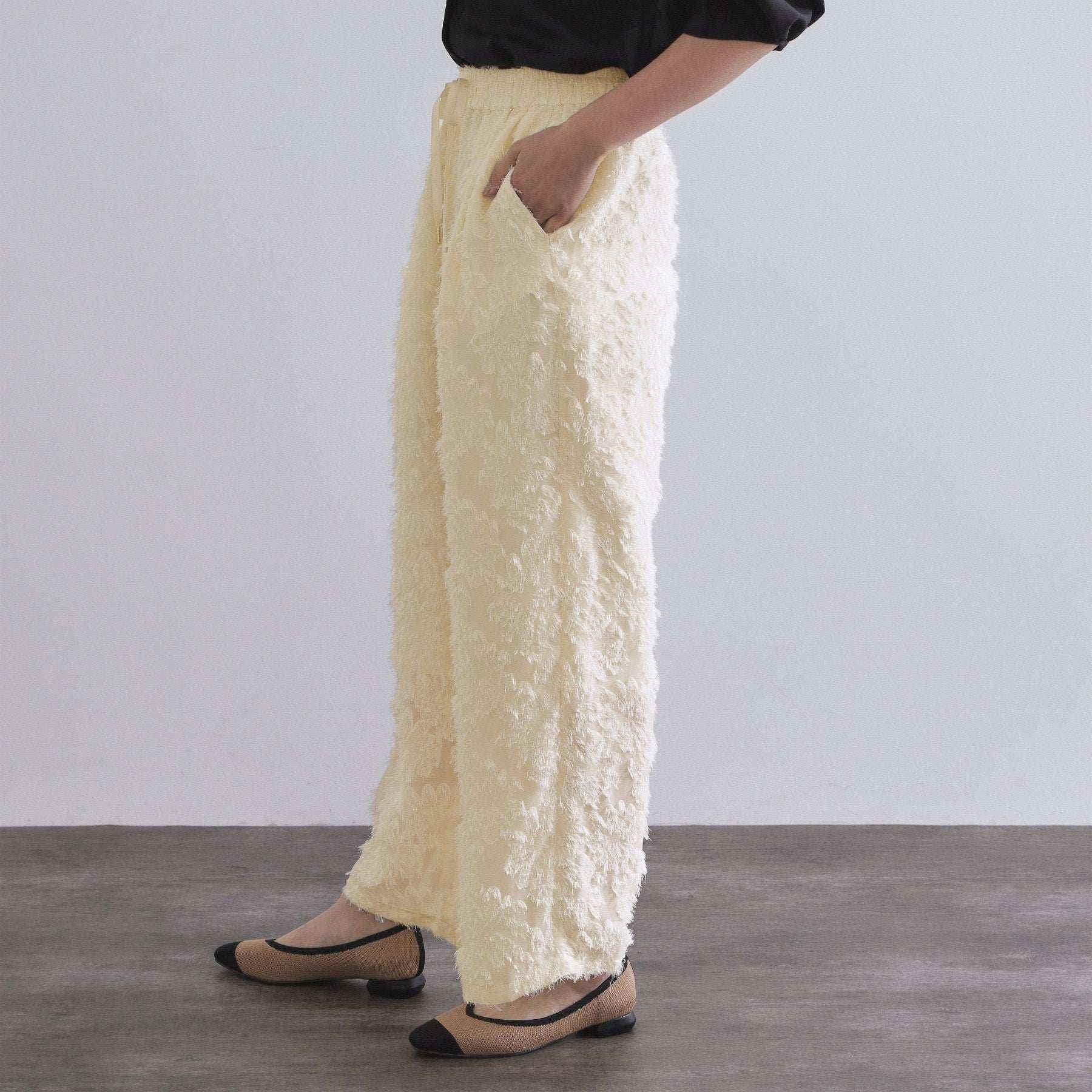 オペーク ドット クリップ OPAQUE.CLIP フリンジジャカードイージーパンツ【洗濯機洗い可】 （ブラック(019)） ブラック(019)