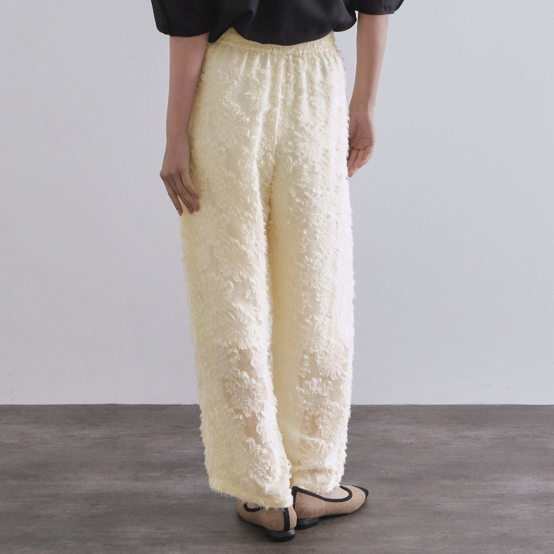 オペーク ドット クリップ OPAQUE.CLIP フリンジジャカードイージーパンツ【洗濯機洗い可】 （ブラック(019)） ブラック(019)