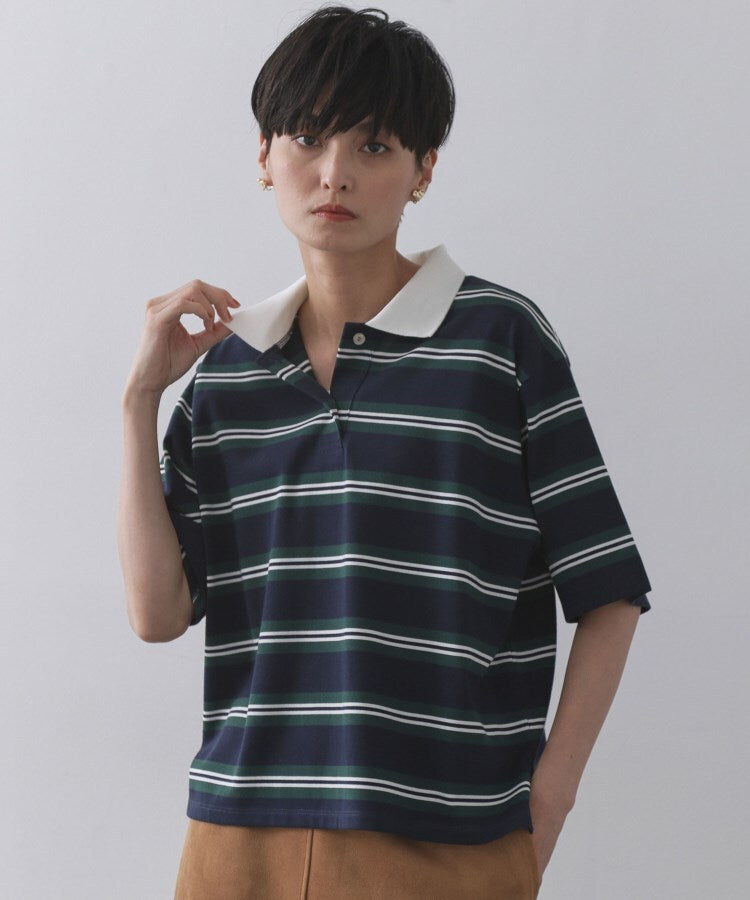 オペーク ドット クリップ OPAQUE.CLIP カラーボーダーポロカットソー【洗濯機洗い可】 （ベージュ(352)） ベージュ(352)