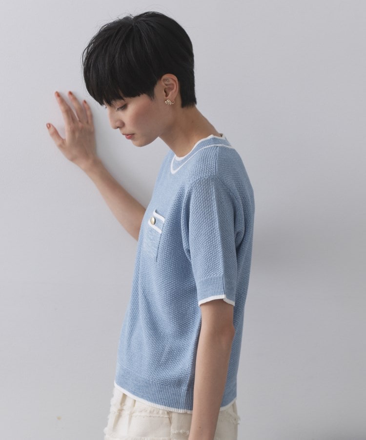 オペーク ドット クリップ OPAQUE.CLIP ツイードライクポケット付きニット【洗濯機洗い可／抗ピル】 （ブルー(091)） ブルー(091)