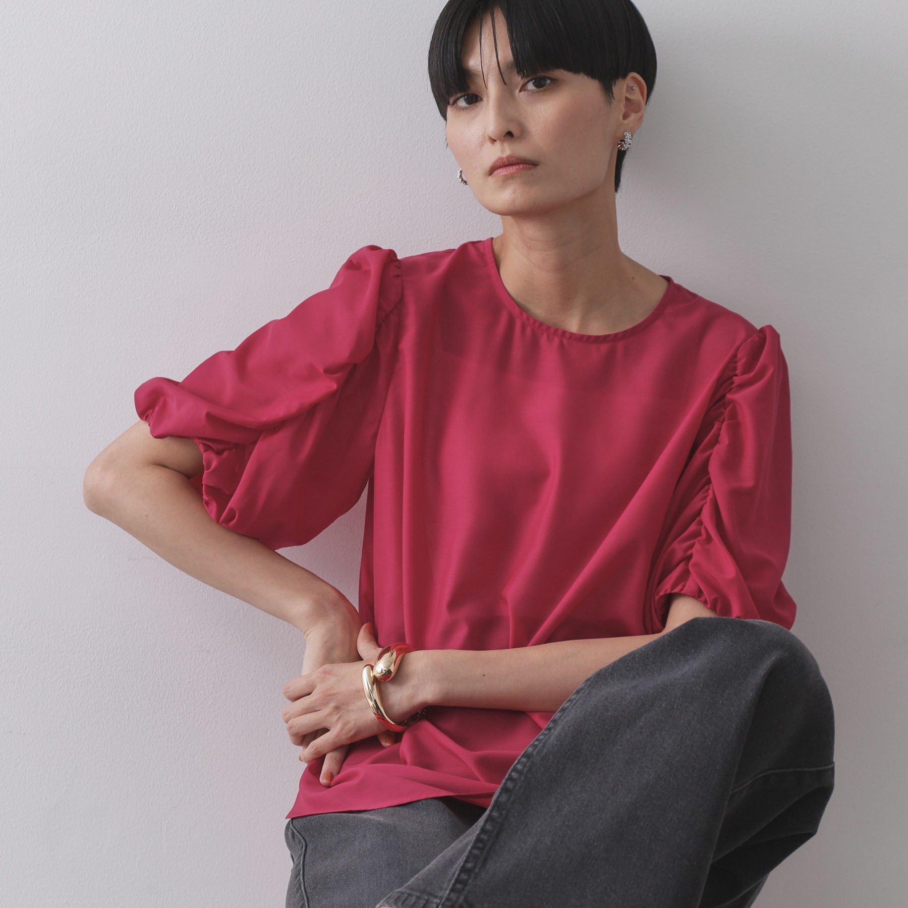 オペーク ドット クリップ OPAQUE.CLIP シアーボリュームスリーブブラウス【洗濯機洗い可】 （レッド(062)） レッド(062)