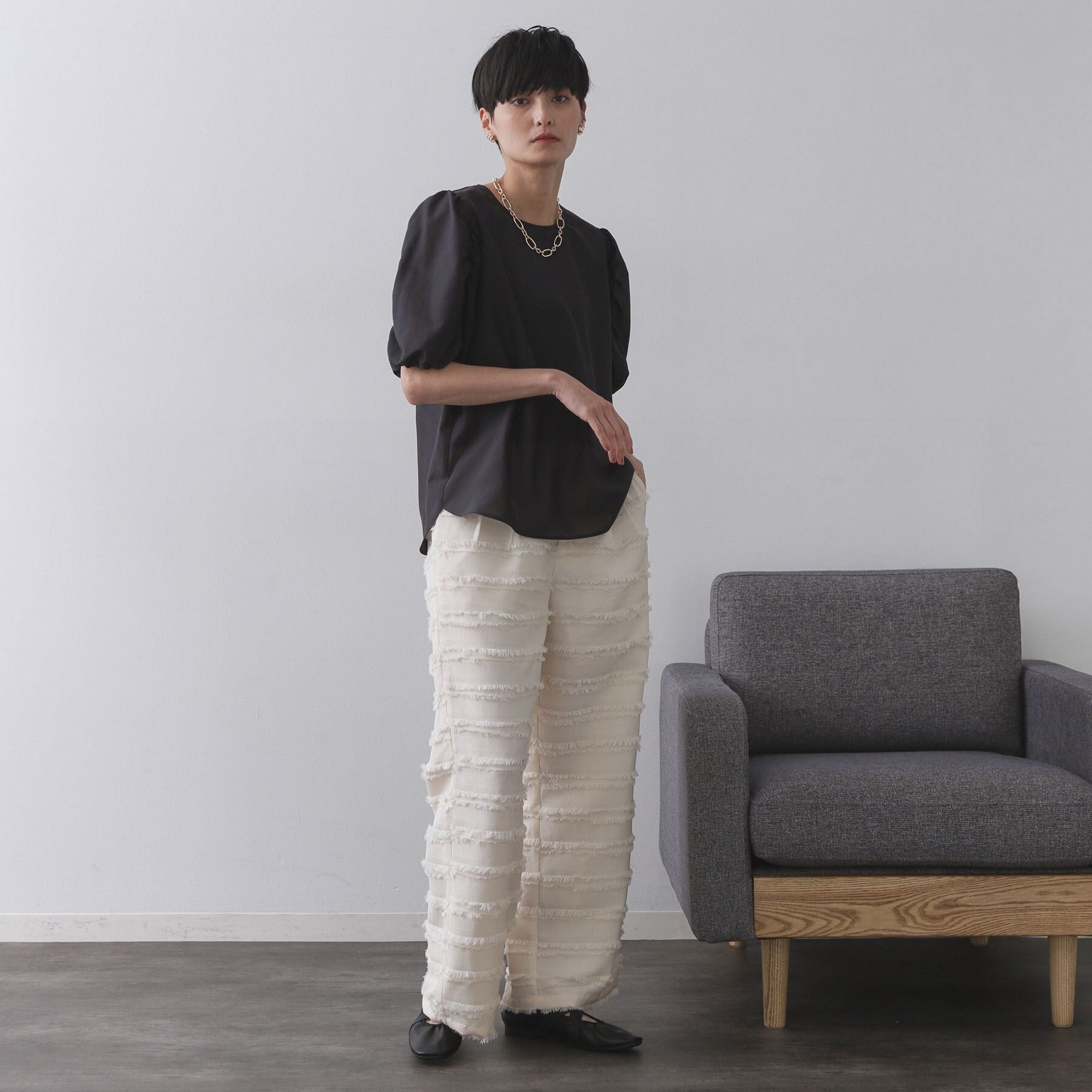 オペーク ドット クリップ OPAQUE.CLIP シアーボリュームスリーブブラウス【洗濯機洗い可】 （レッド(062)） レッド(062)