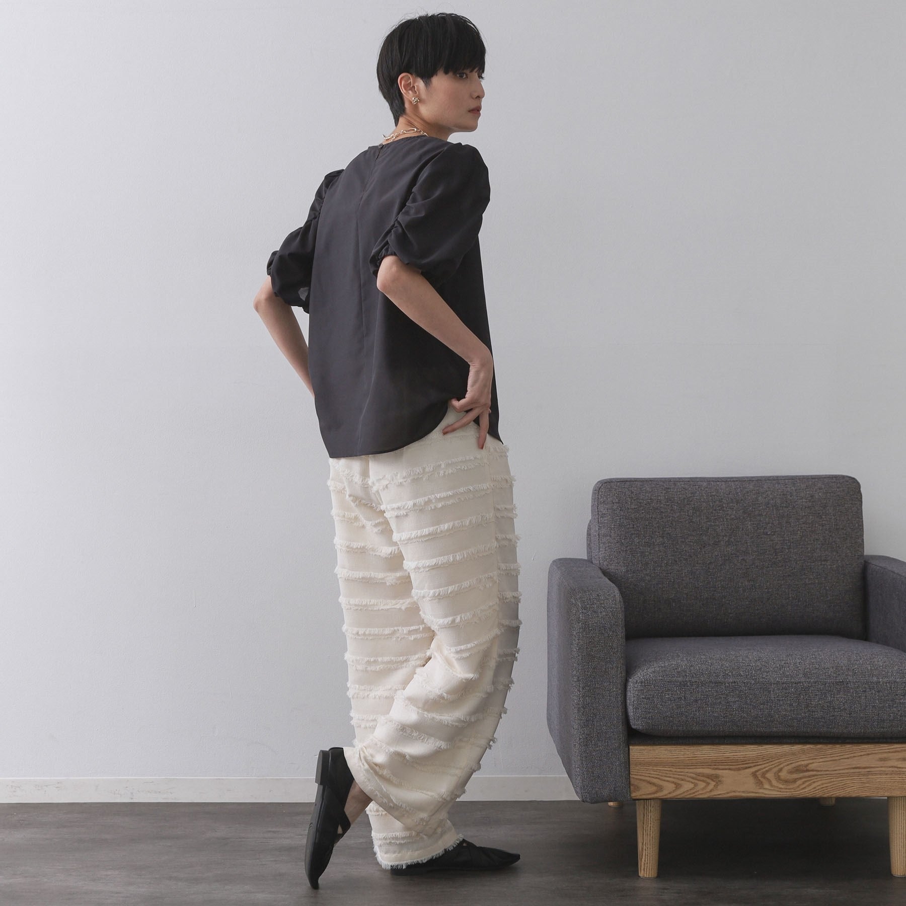 オペーク ドット クリップ OPAQUE.CLIP シアーボリュームスリーブブラウス【洗濯機洗い可】 （レッド(062)） レッド(062)