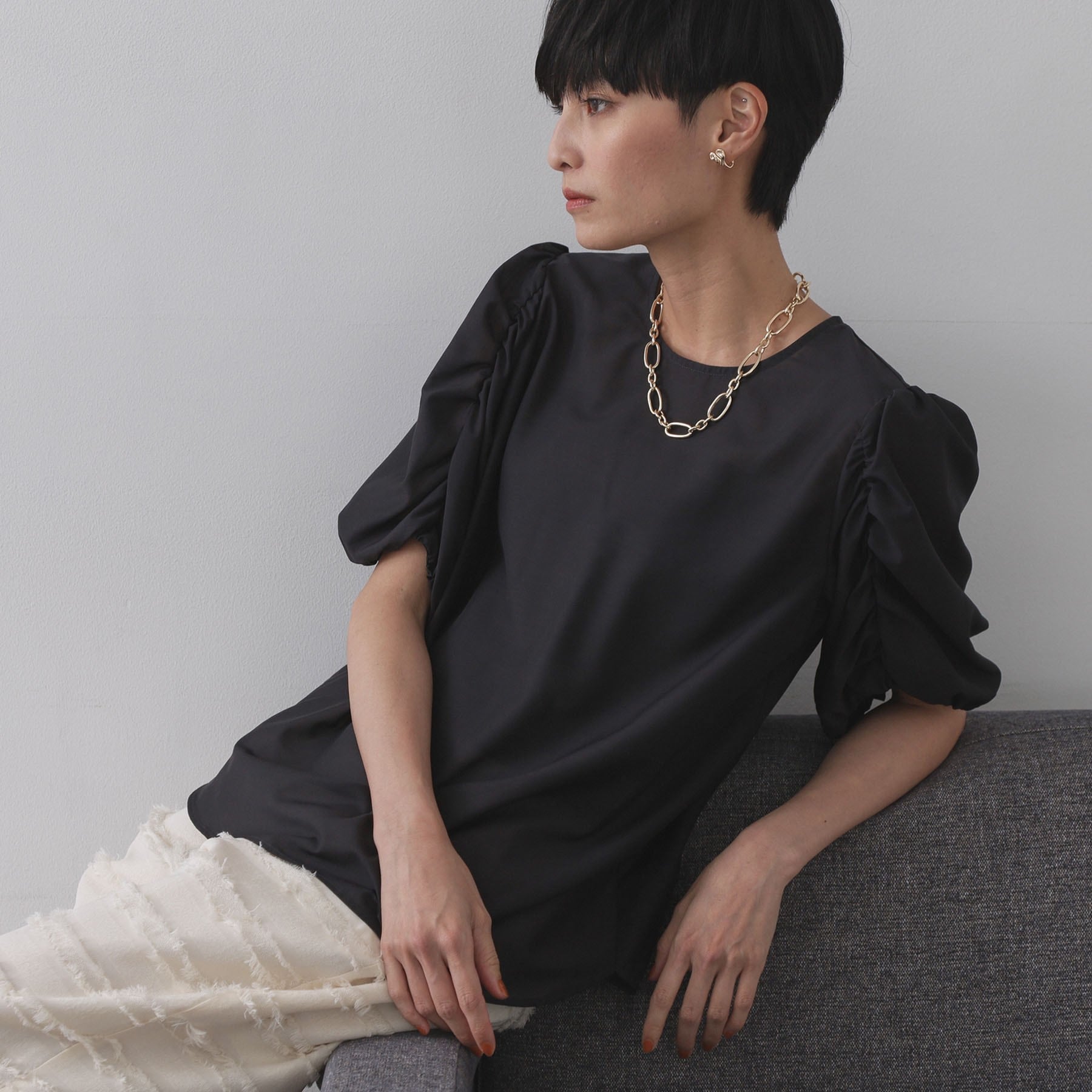 オペーク ドット クリップ OPAQUE.CLIP シアーボリュームスリーブブラウス【洗濯機洗い可】 （ブラック(019)） ブラック(019)