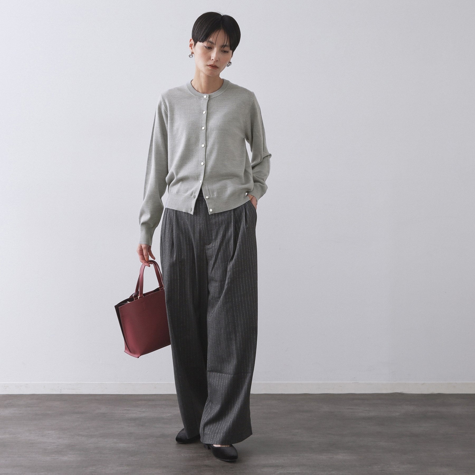 オペーク ドット クリップ OPAQUE.CLIP 《6色展開／SーLLサイズ》クルーニットカーディガン／FILIVIVI／フィルビビ【洗濯機洗い可】 （レッド(063)） レッド(063)