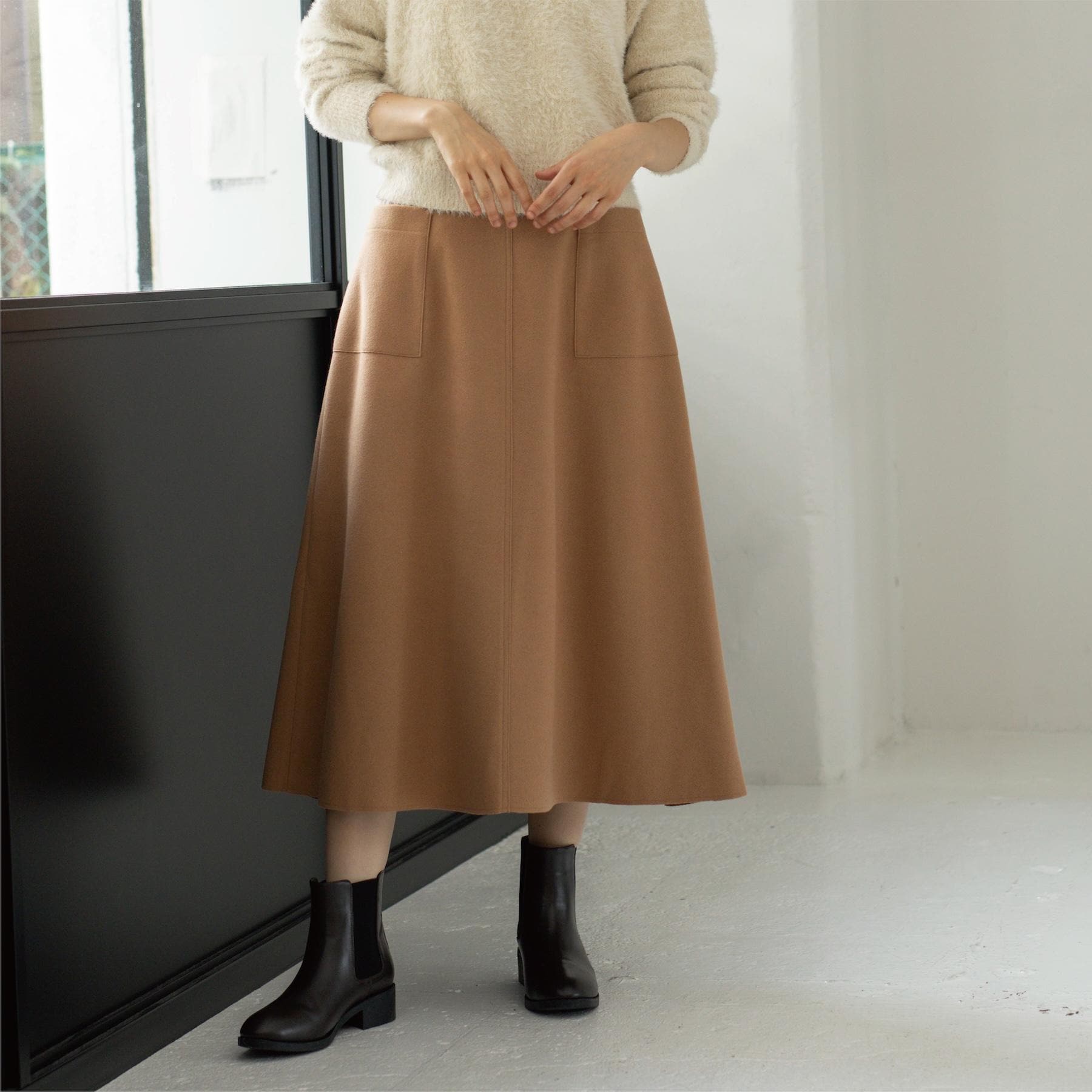 オペーク ドット クリップ OPAQUE.CLIP ウールライクフレアスカート【洗濯機洗い可】 （キャメルブラウン(041)） キャメルブラウン(041)