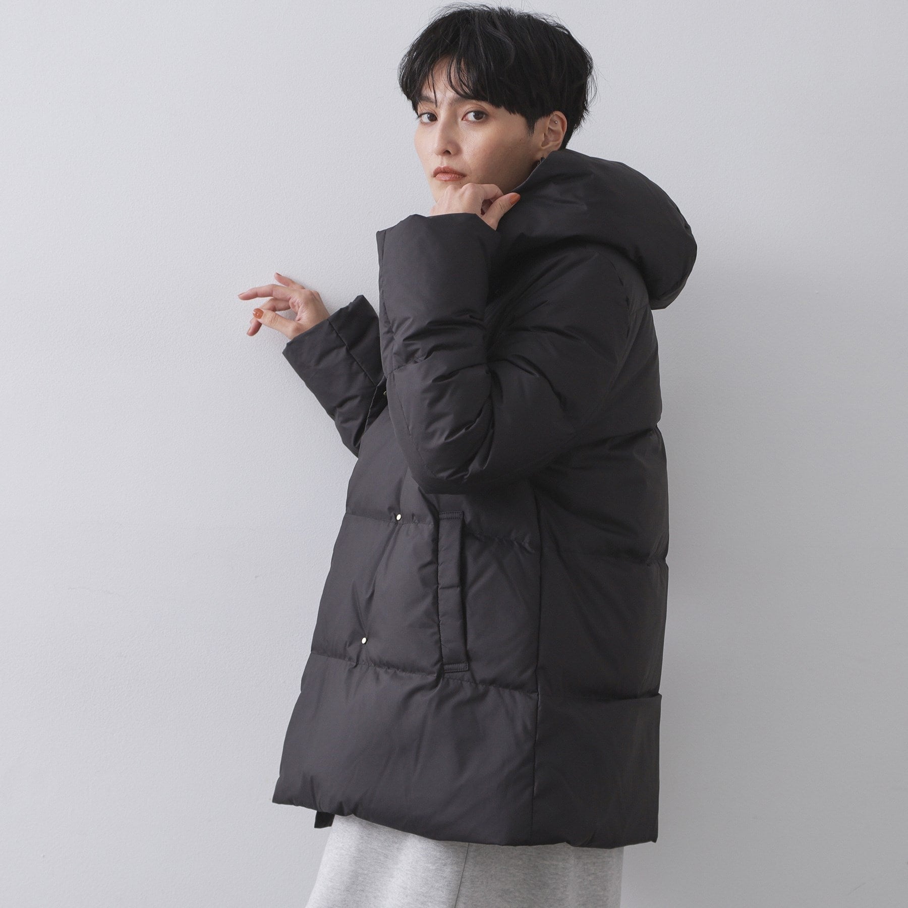 オペーク ドット クリップ OPAQUE.CLIP 撥水フードミドルダウンコート／ミュラーダウン【防風／抗菌防臭加工／洗濯機洗い可】 （ブラック(019)） ブラック(019)