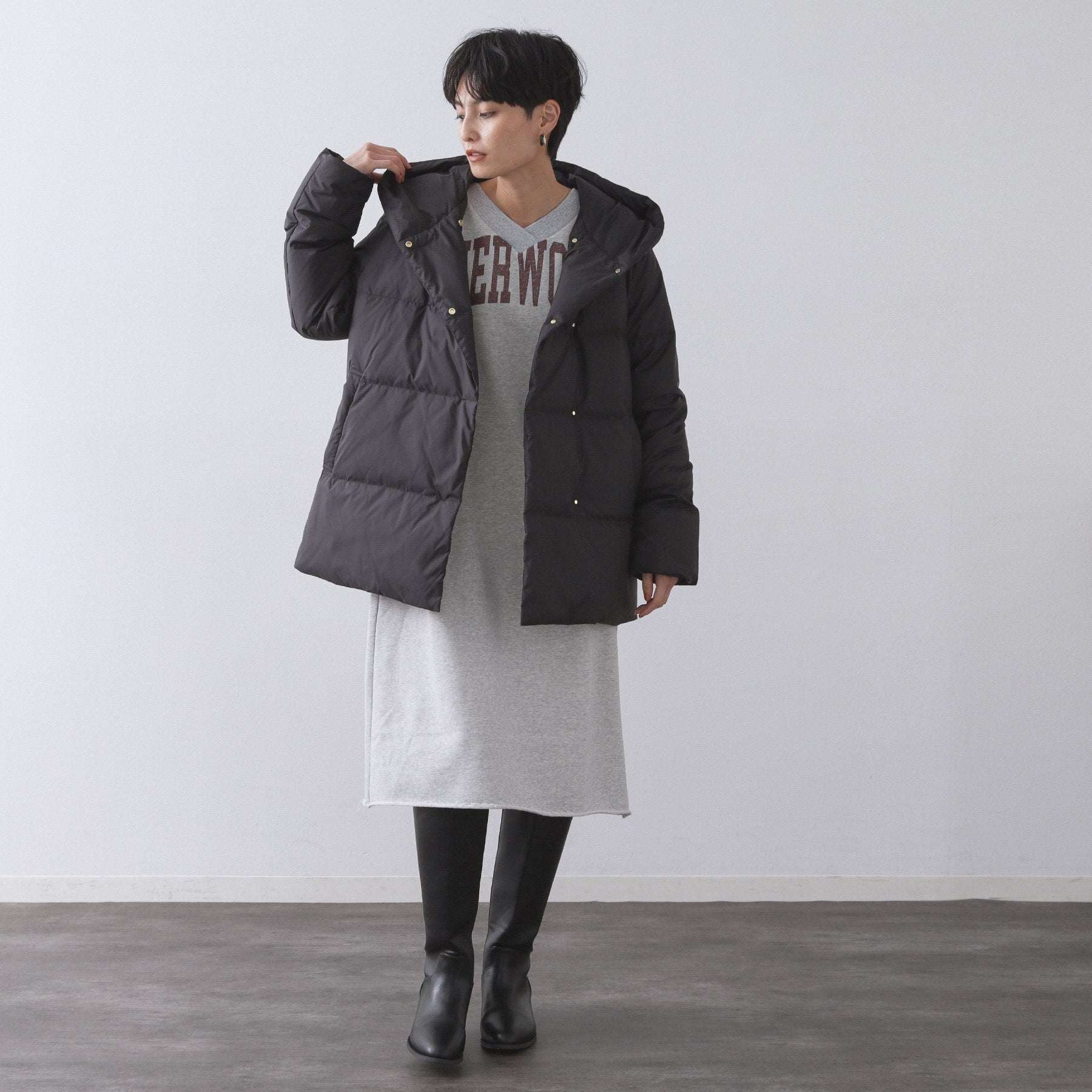 オペーク ドット クリップ OPAQUE.CLIP 撥水フードミドルダウンコート／ミュラーダウン【防風／抗菌防臭加工／洗濯機洗い可】 （ブラック(019)） ブラック(019)