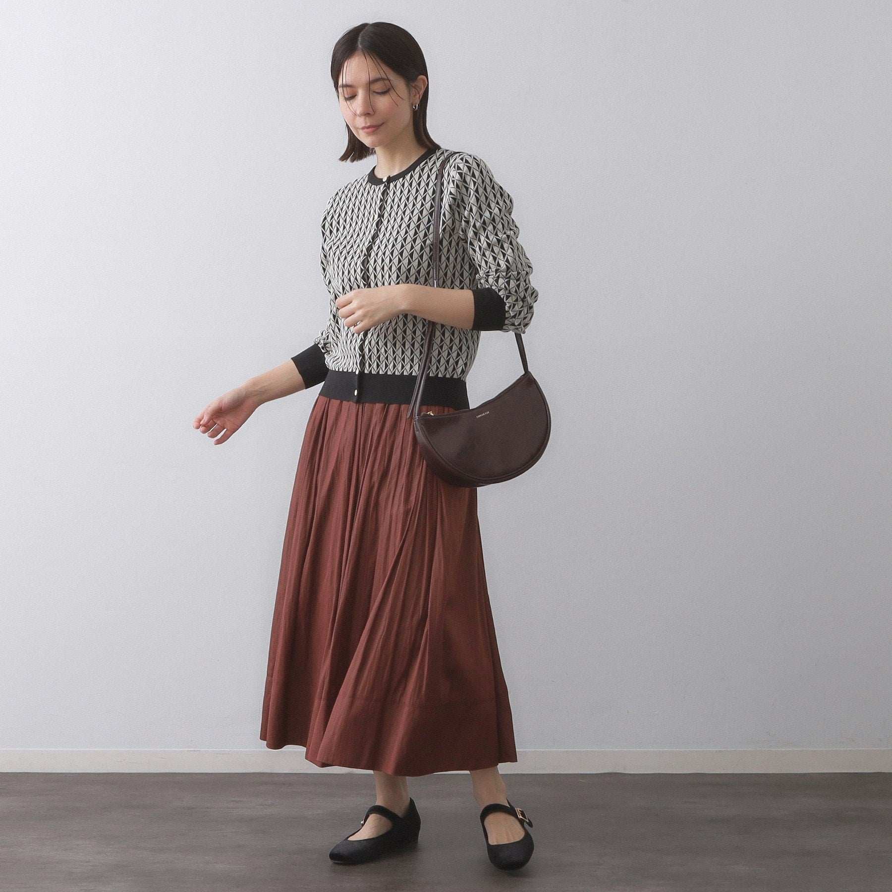 オペーク ドット クリップ OPAQUE.CLIP レザーライクタックフレアスカート【洗濯機洗い可】 （ボルドー(064)） ボルドー(064)