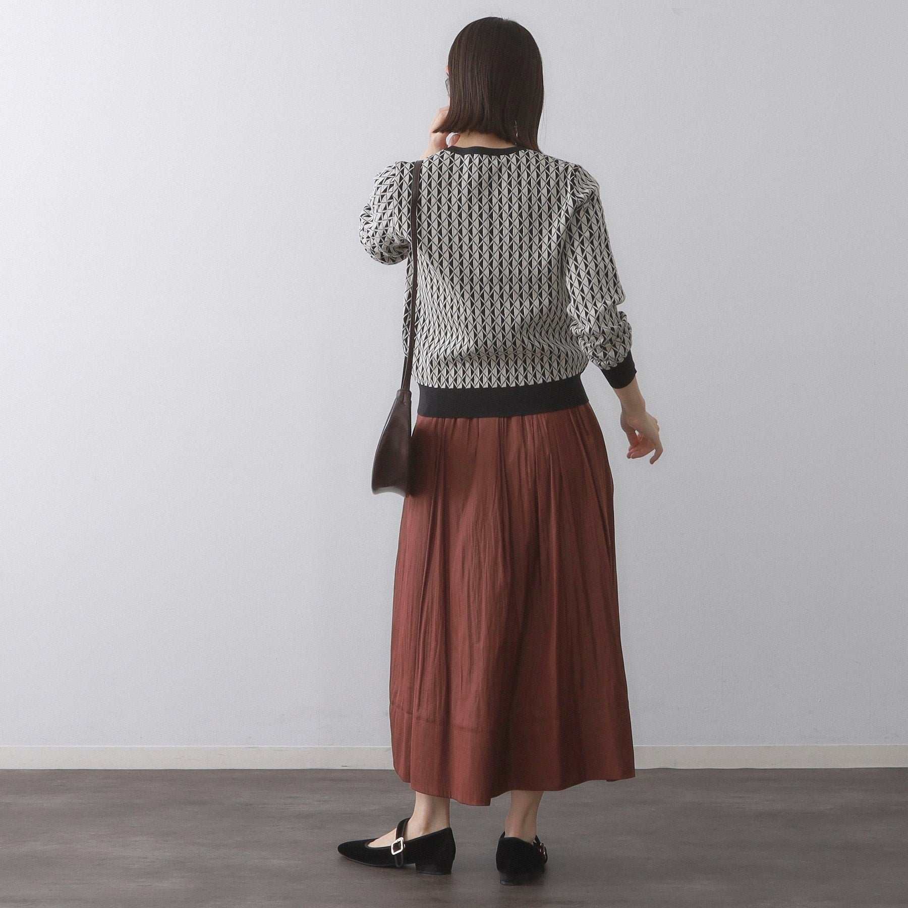 オペーク ドット クリップ OPAQUE.CLIP レザーライクタックフレアスカート【洗濯機洗い可】 （ボルドー(064)） ボルドー(064)