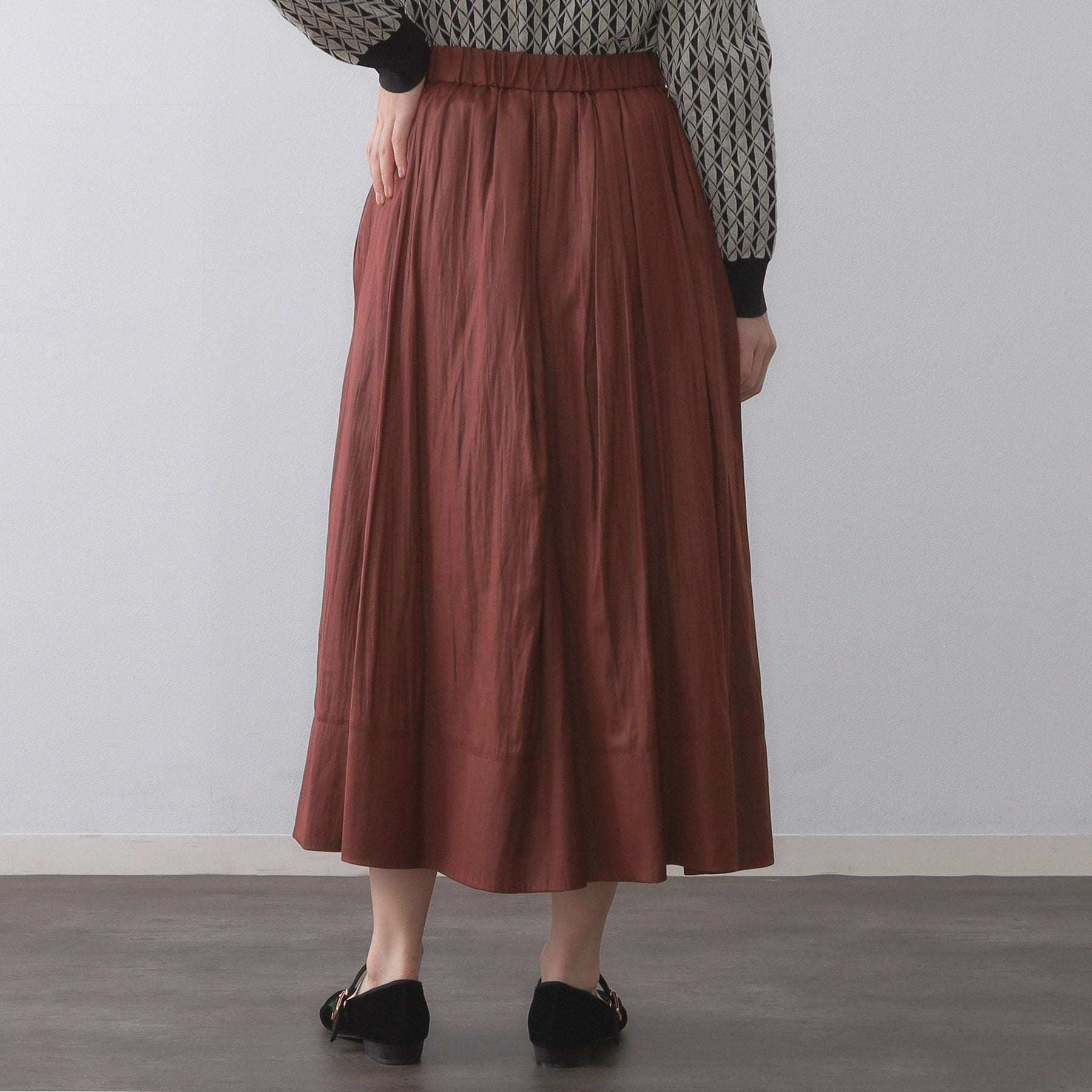 オペーク ドット クリップ OPAQUE.CLIP レザーライクタックフレアスカート【洗濯機洗い可】 （ボルドー(064)） ボルドー(064)