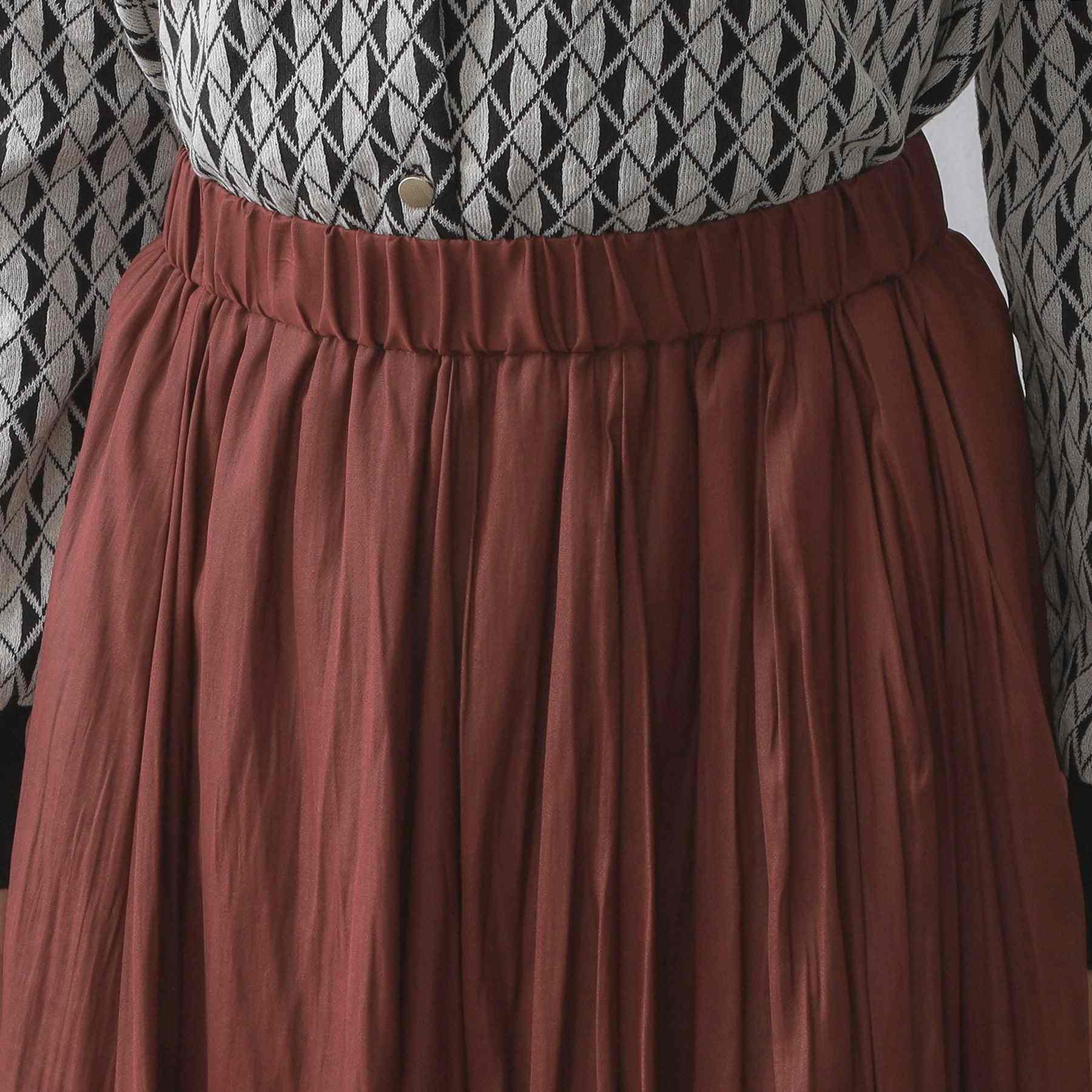 オペーク ドット クリップ OPAQUE.CLIP レザーライクタックフレアスカート【洗濯機洗い可】 （ボルドー(064)） ボルドー(064)