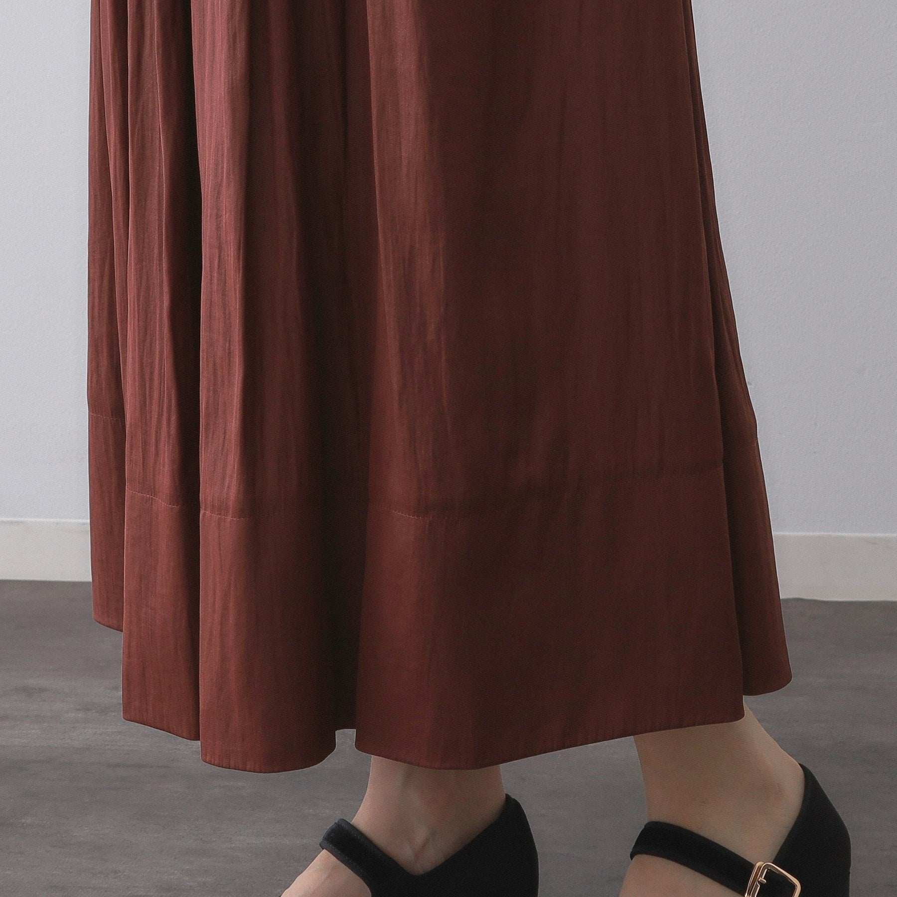 オペーク ドット クリップ OPAQUE.CLIP レザーライクタックフレアスカート【洗濯機洗い可】 （ボルドー(064)） ボルドー(064)