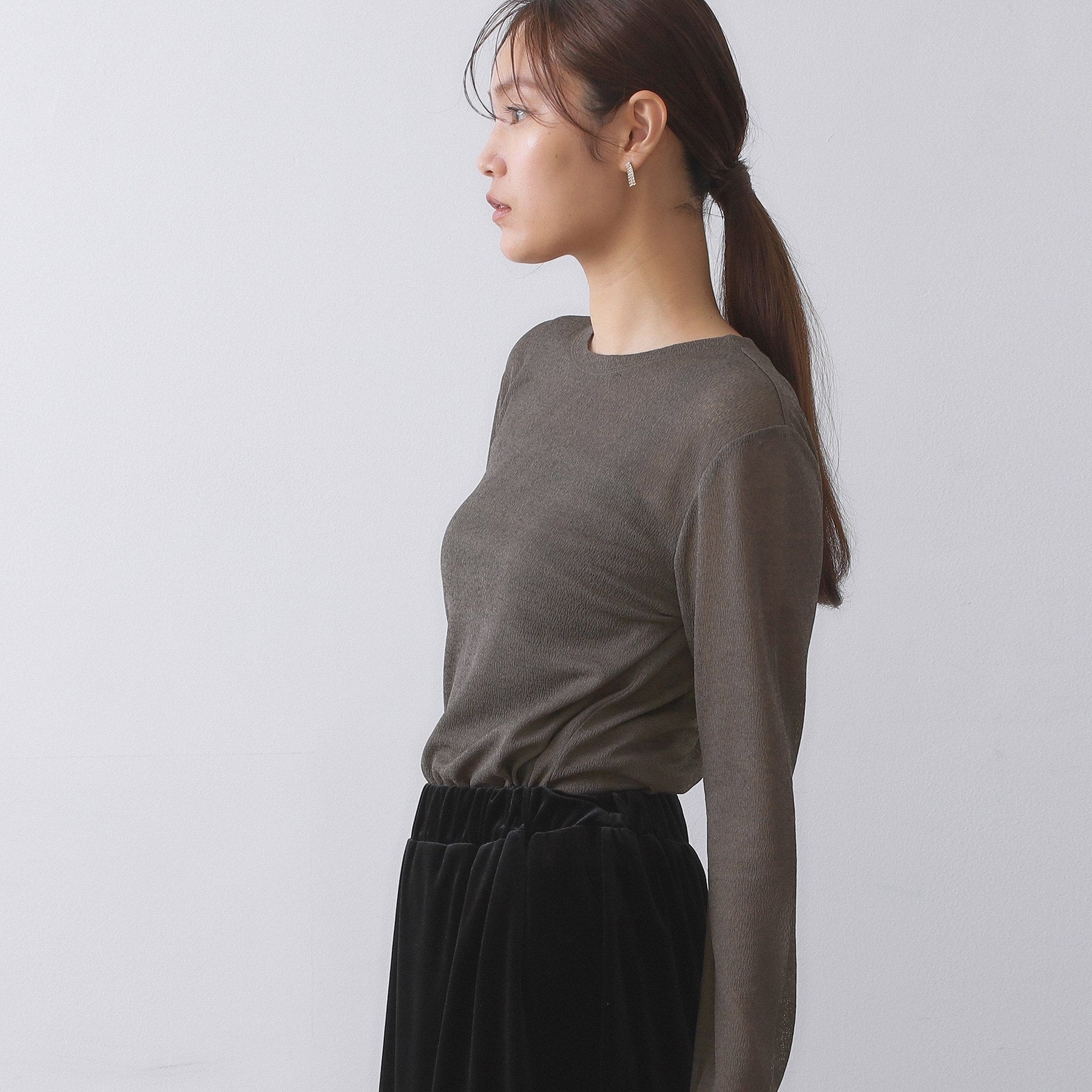 オペーク ドット クリップ OPAQUE.CLIP シアーラウンドネックカットソー【洗濯機洗い可】 （チャコールグレー(014)） チャコールグレー(014)