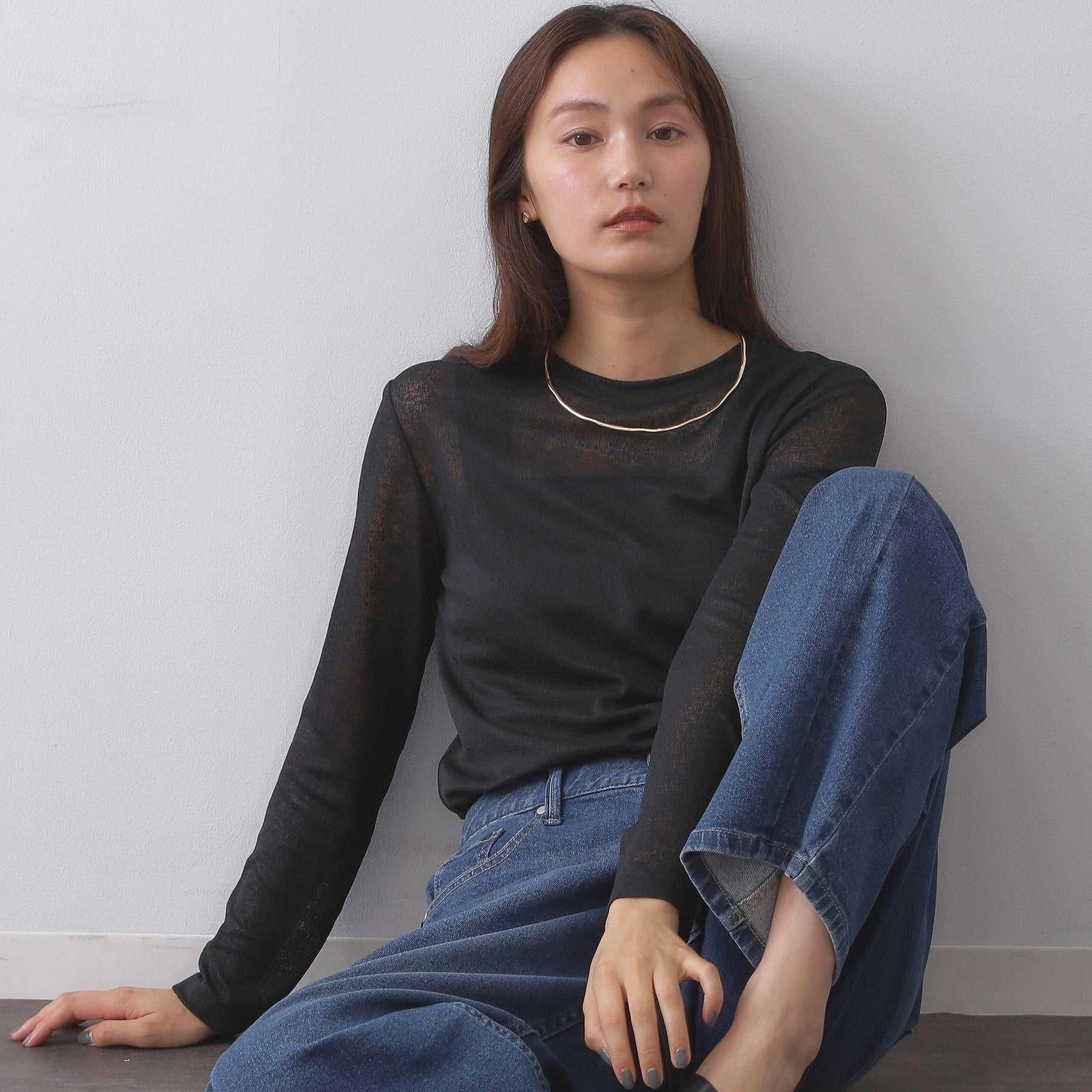 オペーク ドット クリップ OPAQUE.CLIP シアーラウンドネックカットソー【洗濯機洗い可】 （チャコールグレー(014)） チャコールグレー(014)