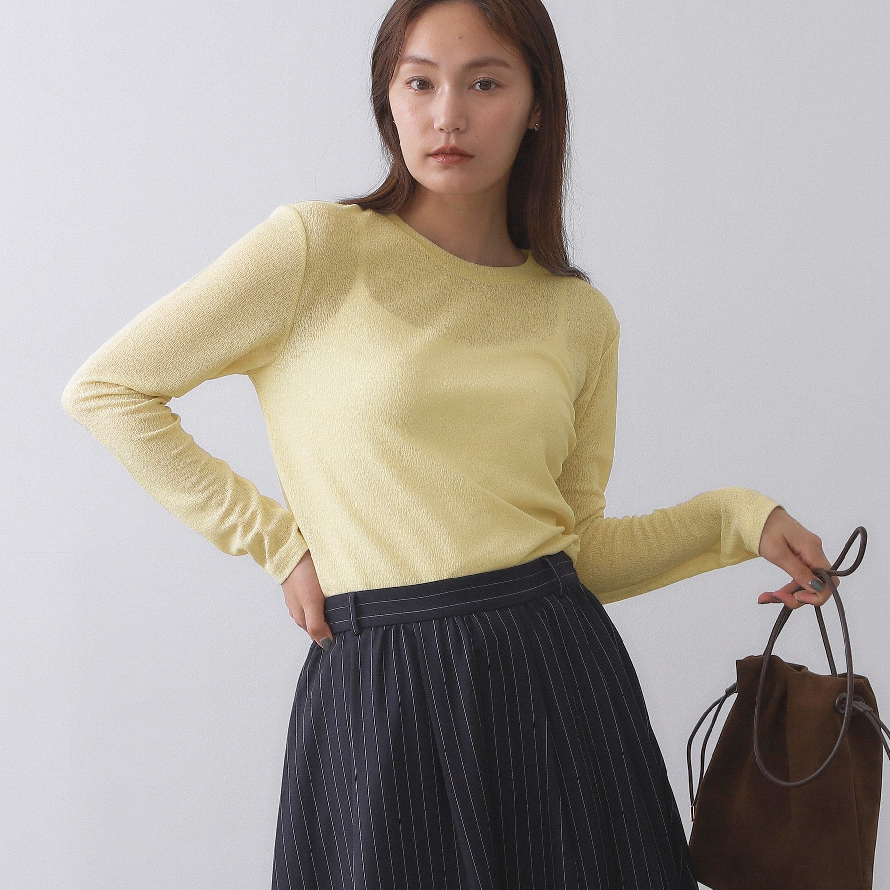 オペーク ドット クリップ OPAQUE.CLIP シアーラウンドネックカットソー【洗濯機洗い可】 （ライトイエロー(030)） ライトイエロー(030)