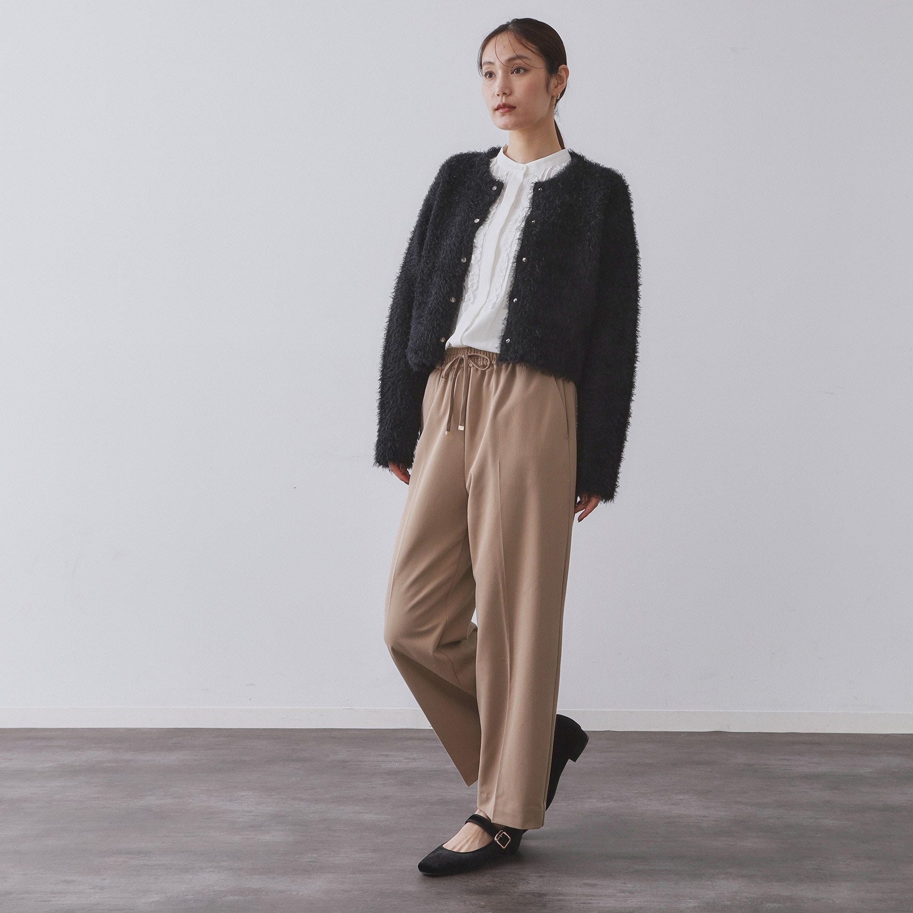 オペーク ドット クリップ OPAQUE.CLIP 裏起毛ストレッチイージーワイドパンツ／ネオサーモ【蓄熱素材／洗濯機洗い可】 （チャコールグレー(014)） チャコールグレー(014)