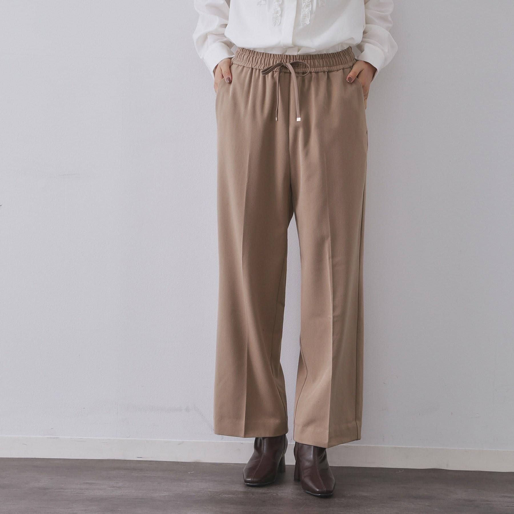 オペーク ドット クリップ OPAQUE.CLIP 裏起毛ストレッチイージーワイドパンツ／ネオサーモ【蓄熱素材／洗濯機洗い可】 （チャコールグレー(014)） チャコールグレー(014)