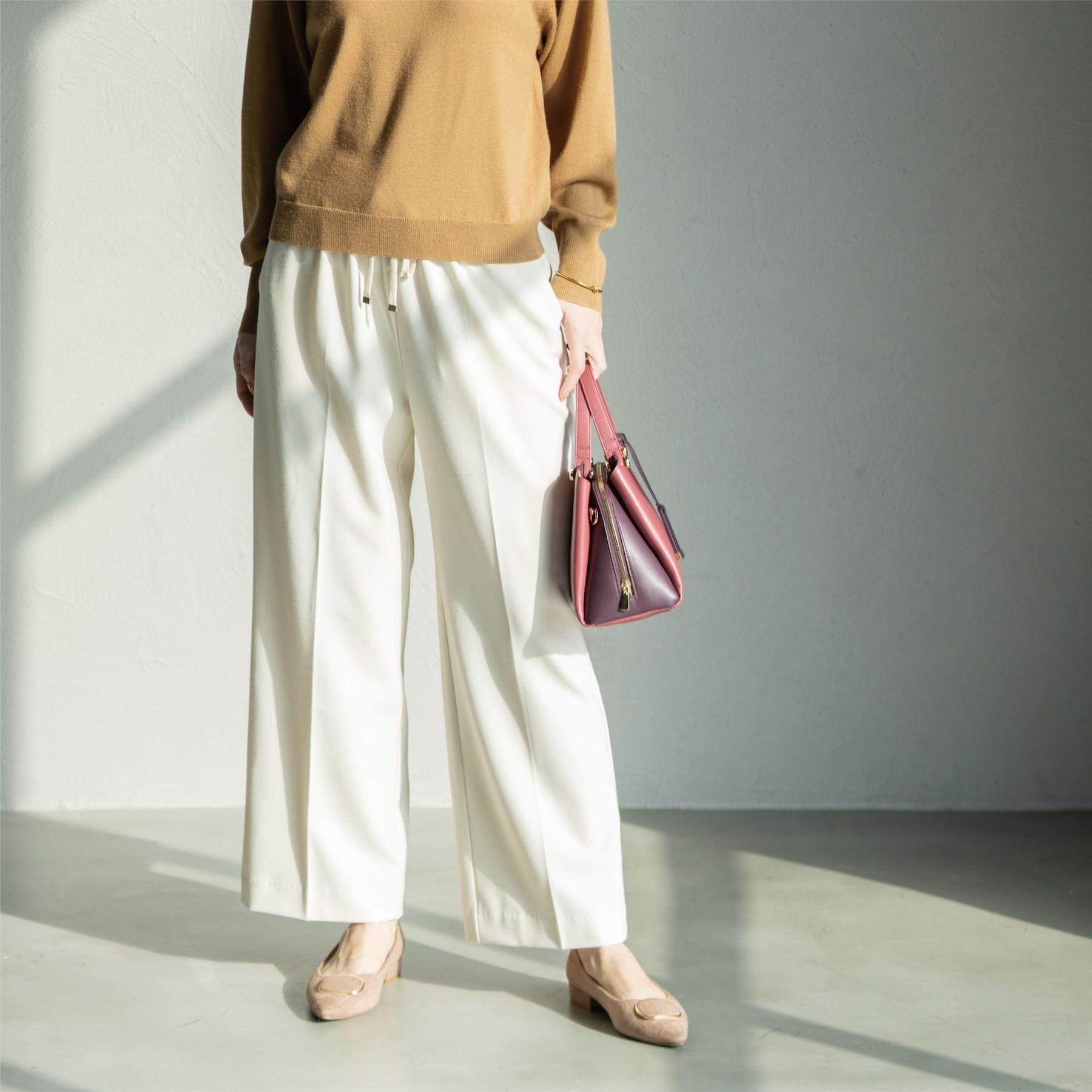 オペーク ドット クリップ OPAQUE.CLIP 裏起毛ストレッチイージーワイドパンツ／ネオサーモ【蓄熱素材／洗濯機洗い可】 （オフホワイト(003)） オフホワイト(003)