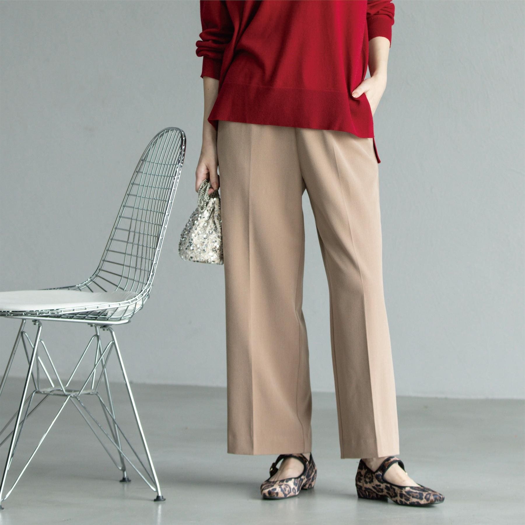 オペーク ドット クリップ OPAQUE.CLIP 裏起毛ストレッチイージーワイドパンツ／ネオサーモ【蓄熱素材／洗濯機洗い可】 （キャメルブラウン(041)） キャメルブラウン(041)