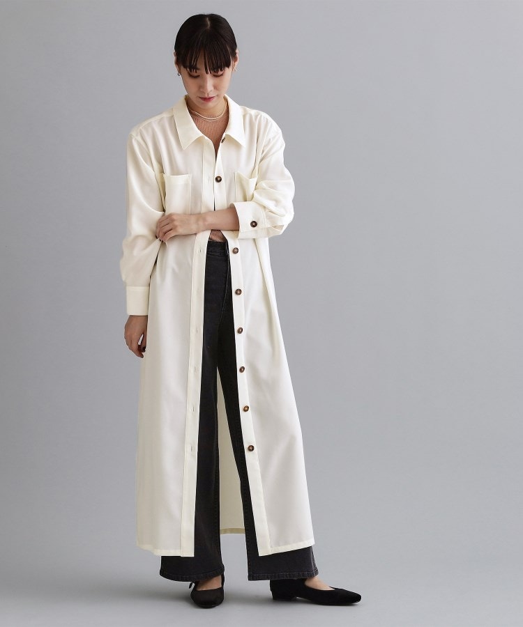 オペーク ドット クリップ OPAQUE.CLIP 【es】ダブルポケットロングシャツワンピース【洗濯機洗い可】 （ブラウン(044)） ブラウン(044)