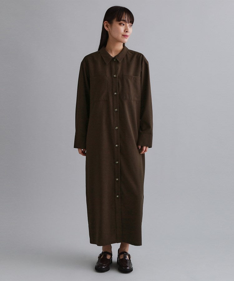 オペーク ドット クリップ OPAQUE.CLIP 【es】ダブルポケットロングシャツワンピース【洗濯機洗い可】 （ブラウン(044)） ブラウン(044)