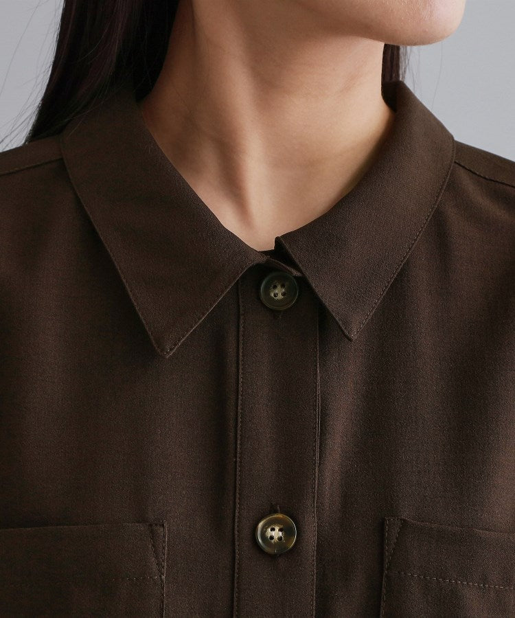 オペーク ドット クリップ OPAQUE.CLIP 【es】ダブルポケットロングシャツワンピース【洗濯機洗い可】 （ブラウン(044)） ブラウン(044)