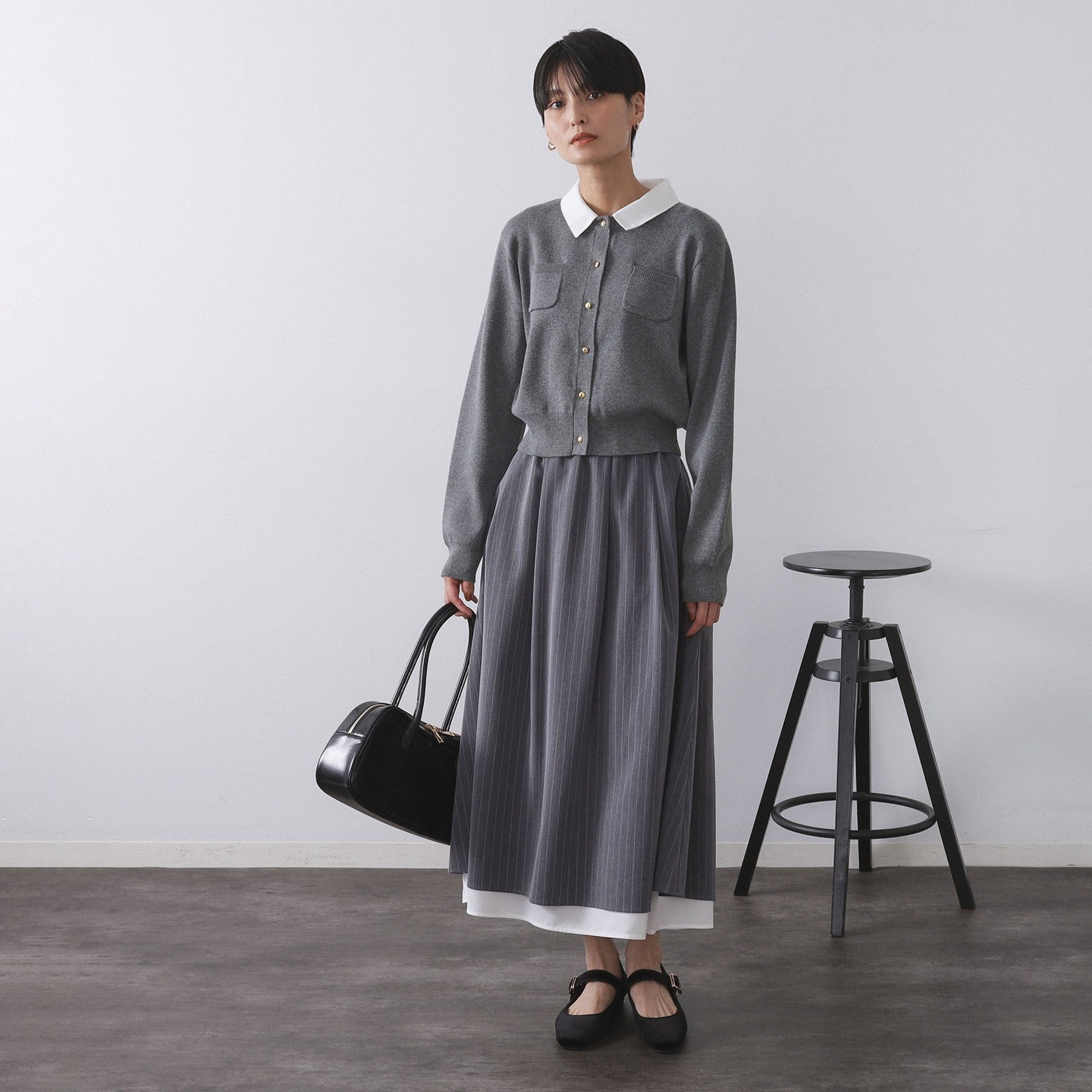 オペーク ドット クリップ OPAQUE.CLIP 衿取り外し可／金ボタンニットカーディガン【洗濯機洗い可】 （グレー(012)） グレー(012)