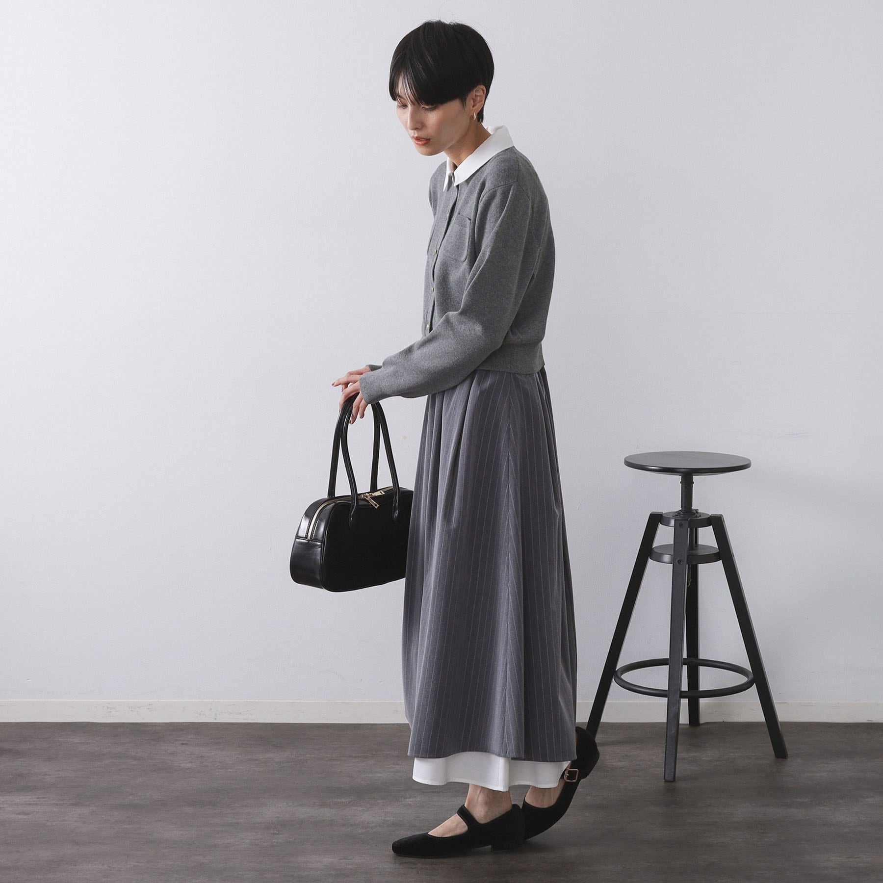 オペーク ドット クリップ OPAQUE.CLIP 衿取り外し可／金ボタンニットカーディガン【洗濯機洗い可】 （グレー(012)） グレー(012)