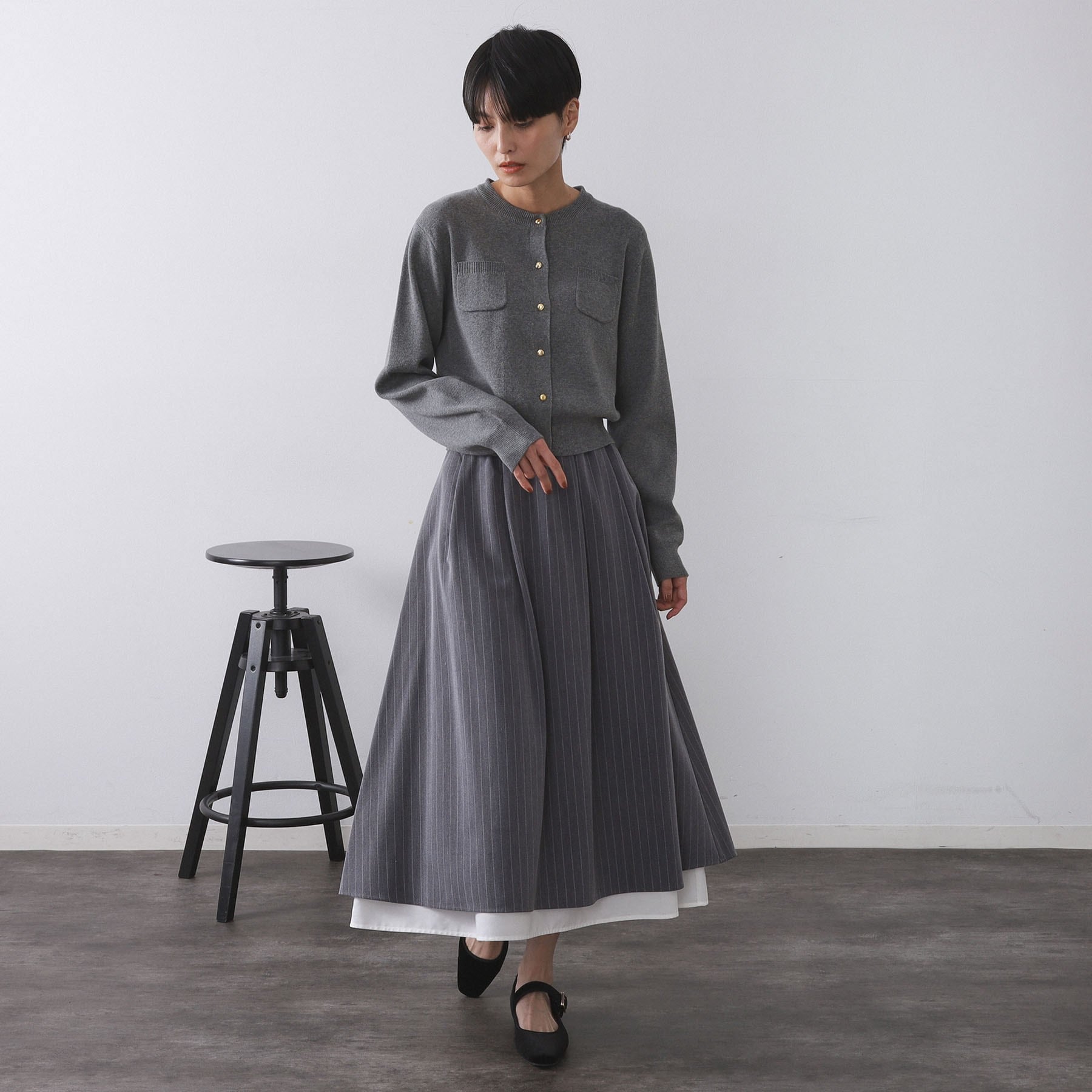 オペーク ドット クリップ OPAQUE.CLIP 衿取り外し可／金ボタンニットカーディガン【洗濯機洗い可】 （グレー(012)） グレー(012)