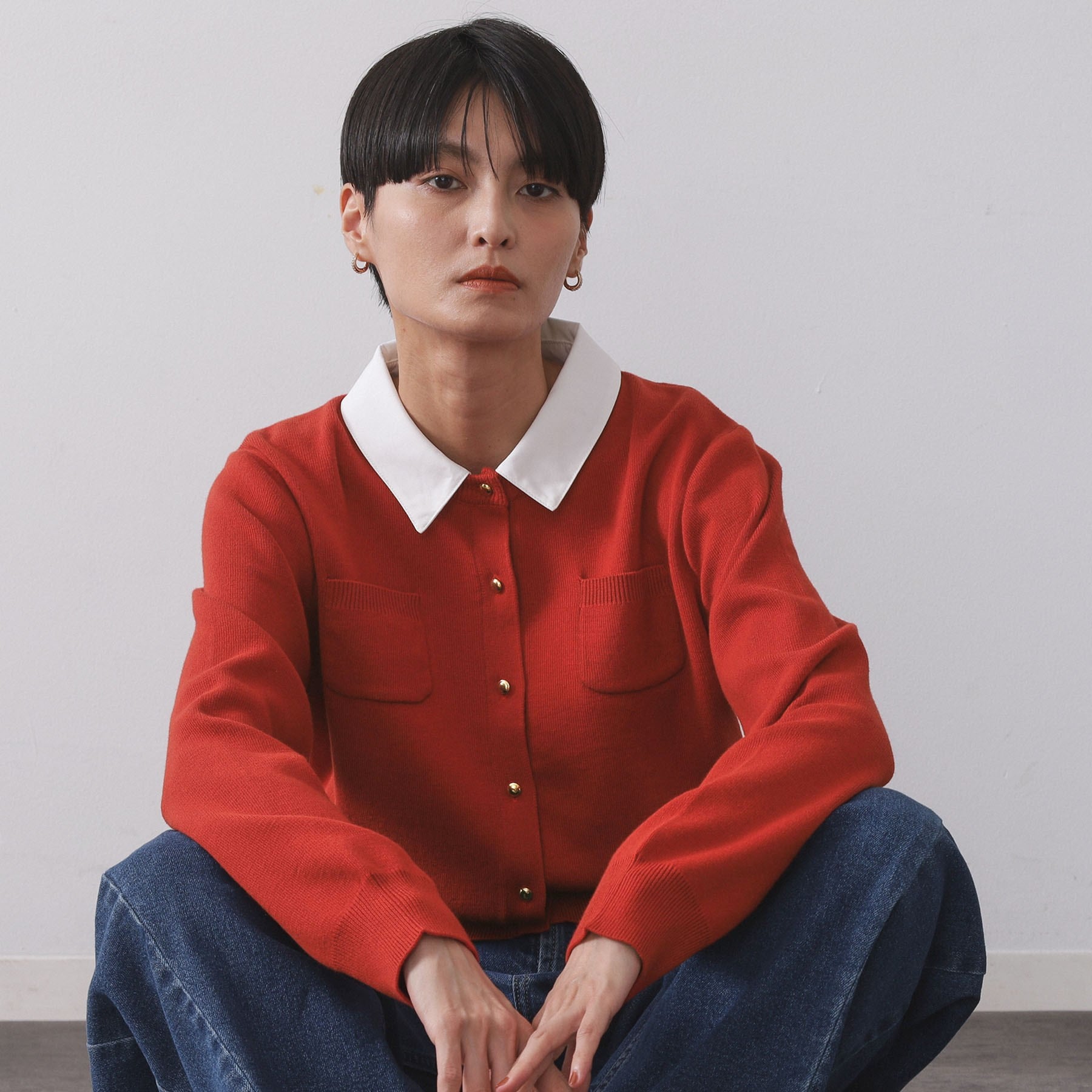 オペーク ドット クリップ OPAQUE.CLIP 衿取り外し可／金ボタンニットカーディガン【洗濯機洗い可】 （グレー(012)） グレー(012)