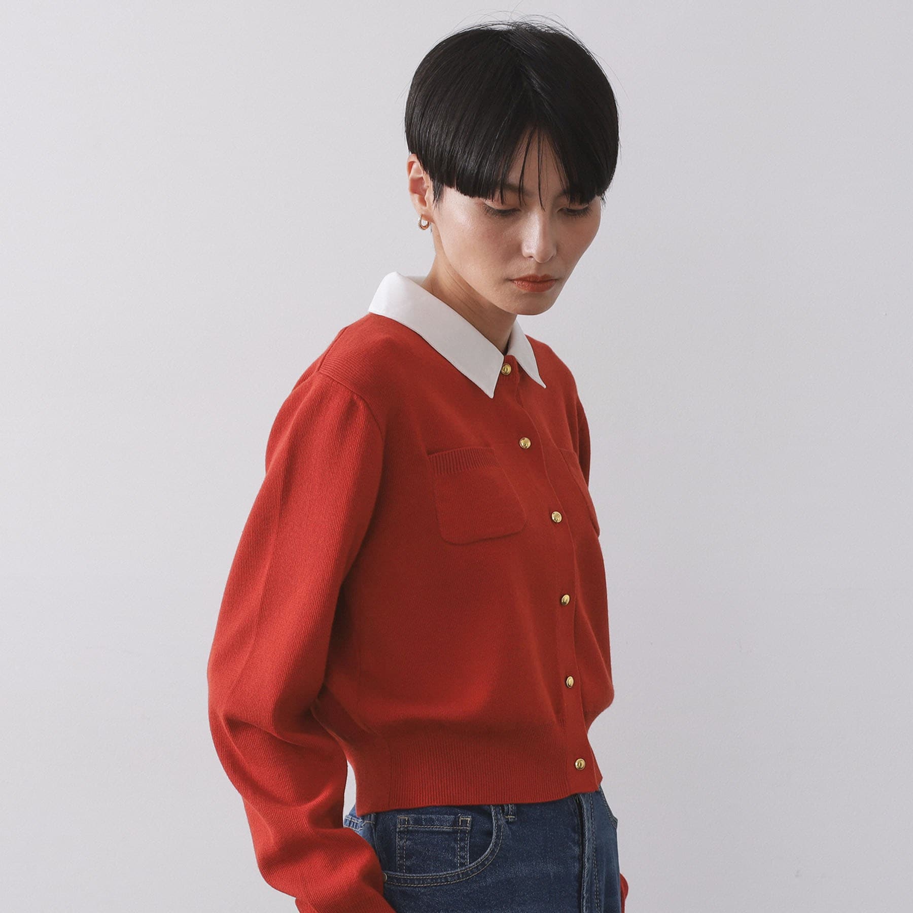 オペーク ドット クリップ OPAQUE.CLIP 衿取り外し可／金ボタンニットカーディガン【洗濯機洗い可】 （グレー(012)） グレー(012)