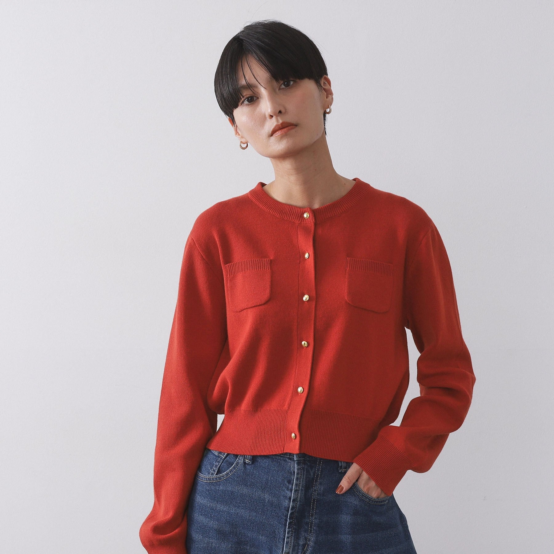 オペーク ドット クリップ OPAQUE.CLIP 衿取り外し可／金ボタンニットカーディガン【洗濯機洗い可】 （グレー(012)） グレー(012)