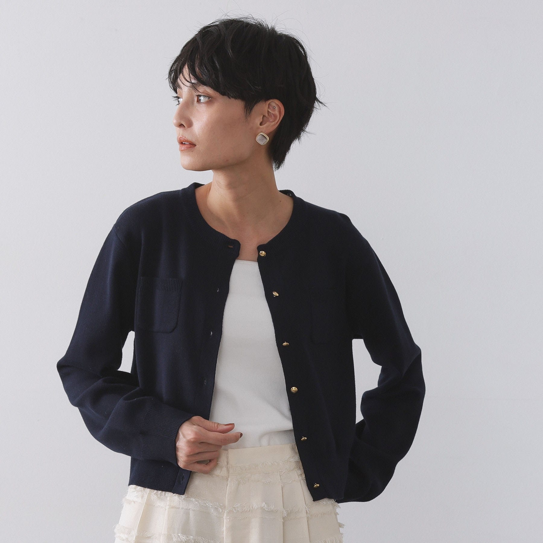 オペーク ドット クリップ OPAQUE.CLIP 衿取り外し可／金ボタンニットカーディガン【洗濯機洗い可】 （グレー(012)） グレー(012)